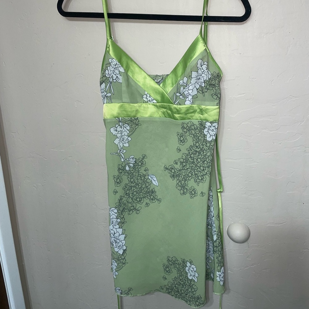 Floral green sheer slip dress